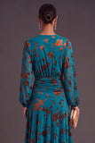 Fuchsia Floral V-Neck Asymmetrical Wedding Guest Dress with Sash