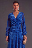 Fuchsia Floral V-Neck Asymmetrical Wedding Guest Dress with Sash