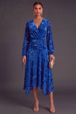Fuchsia Floral V-Neck Asymmetrical Wedding Guest Dress with Sash