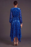 Fuchsia Floral V-Neck Asymmetrical Wedding Guest Dress with Sash