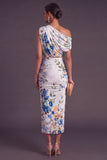 Black Red Floral Midi One Shoulder Wedding Guest Dress