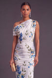 Black Red Floral Midi One Shoulder Wedding Guest Dress