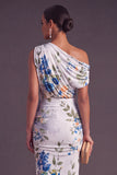 Black Red Floral Midi One Shoulder Wedding Guest Dress