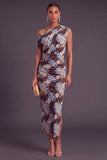 Black Red Floral Midi One Shoulder Wedding Guest Dress
