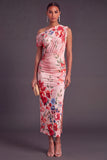 Black Red Floral Midi One Shoulder Wedding Guest Dress