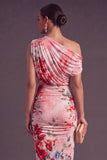 Black Red Floral Midi One Shoulder Wedding Guest Dress