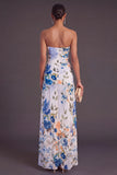 Black Strapless Ruched Floral Long Wedding Guest Dress