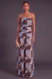 Black Strapless Ruched Floral Long Wedding Guest Dress