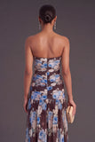 Black Strapless Ruched Floral Long Wedding Guest Dress