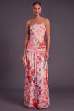 Black Strapless Ruched Floral Long Wedding Guest Dress