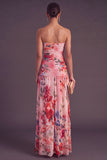 Black Strapless Ruched Floral Long Wedding Guest Dress