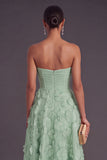Blue Corset Strapless A-Line Midi Wedding Guest Dress with 3D Flower