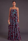 Ruffled Blue Burgundy A-Line Spaghetti Straps Tiered Long Wedding Guest Dress