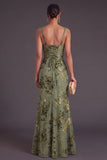 Floral Olive Mermaid Square Neck Ruched Long Bridesmaid Dress