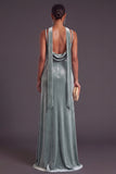 Dusty Sage Mermaid Spaghetti Straps Long Wedding Guest Dress with Neck Scarf