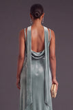 Dusty Sage Mermaid Spaghetti Straps Long Wedding Guest Dress with Neck Scarf