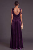 Dark Purple A-Line Sweetheart Velvet Long Wedding Guest Dress with Slit