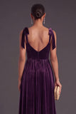 Dark Purple A-Line Sweetheart Velvet Long Wedding Guest Dress with Slit