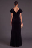 Long Black Velvet Mermaid Wedding Guest Dress with Sleeves