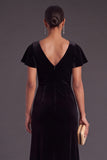 Long Black Velvet Mermaid Wedding Guest Dress with Sleeves