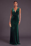 Dark Green V-Neck Velvet Long Mermaid Wedding Guest Dress