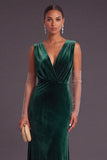 Dark Green V-Neck Velvet Long Mermaid Wedding Guest Dress