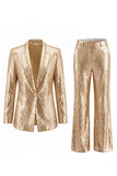 Champagne Sparkly Sequins 2 Piece Shawl Lapel Women Suits with Pocket