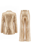 Champagne Sparkly Sequins 2 Piece Shawl Lapel Women Suits with Pocket