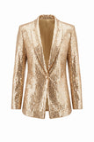 Champagne Sparkly Sequins 2 Piece Shawl Lapel Women Suits with Pocket