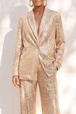 Champagne Sparkly Sequins 2 Piece Shawl Lapel Women Suits with Pocket