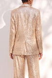 Champagne Sparkly Sequins 2 Piece Shawl Lapel Women Suits with Pocket