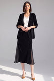 Black Velvet 2 Piece Midi Work Dress with Sleeves
