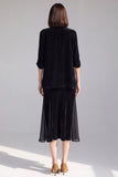 Black Velvet 2 Piece Midi Work Dress with Sleeves