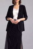 Black Velvet 2 Piece Midi Work Dress with Sleeves