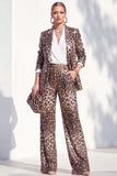 Sparkly Sequins Coffee Cheetah Print Piece Peak Lapel Women Suits with Pocket
