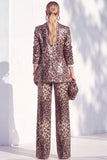 Sparkly Sequins Coffee Cheetah Print Piece Peak Lapel Women Suits with Pocket