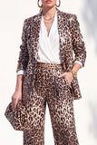 Sparkly Sequins Coffee Cheetah Print Piece Peak Lapel Women Suits with Pocket