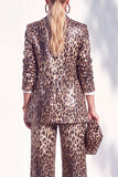 Sparkly Sequins Coffee Cheetah Print Piece Peak Lapel Women Suits with Pocket