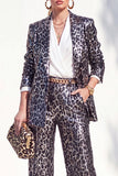 Sparkly Sequins Coffee Cheetah Print Piece Peak Lapel Women Suits with Pocket