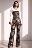 Black Gold Floral 2 Piece Collar Lapel Women Suits with Sleeves