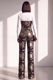Black Gold Floral 2 Piece Collar Lapel Women Suits with Sleeves