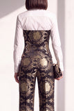 Black Gold Floral 2 Piece Collar Lapel Women Suits with Sleeves