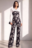 Black Gold Floral 2 Piece Collar Lapel Women Suits with Sleeves