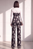 Black Gold Floral 2 Piece Collar Lapel Women Suits with Sleeves