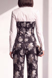 Black Gold Floral 2 Piece Collar Lapel Women Suits with Sleeves