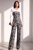 Black Gold Floral 2 Piece Collar Lapel Women Suits with Sleeves