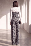 Black Gold Floral 2 Piece Collar Lapel Women Suits with Sleeves