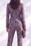 Dark Blue Floral Fitted 2 Piece Peak Lapel Women Suits with Sleeves