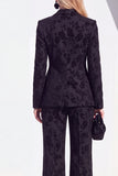 Black 2 Piece Floral Wide Leg Peak Lapel Women Suits with Pocket