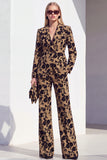 Black 2 Piece Floral Wide Leg Peak Lapel Women Suits with Pocket
